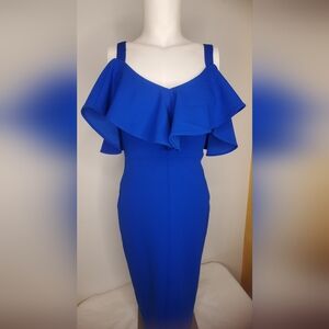 RACHEL Rachel Roy Size XS Royal Blue Ruffle Shoulder Midi Dress